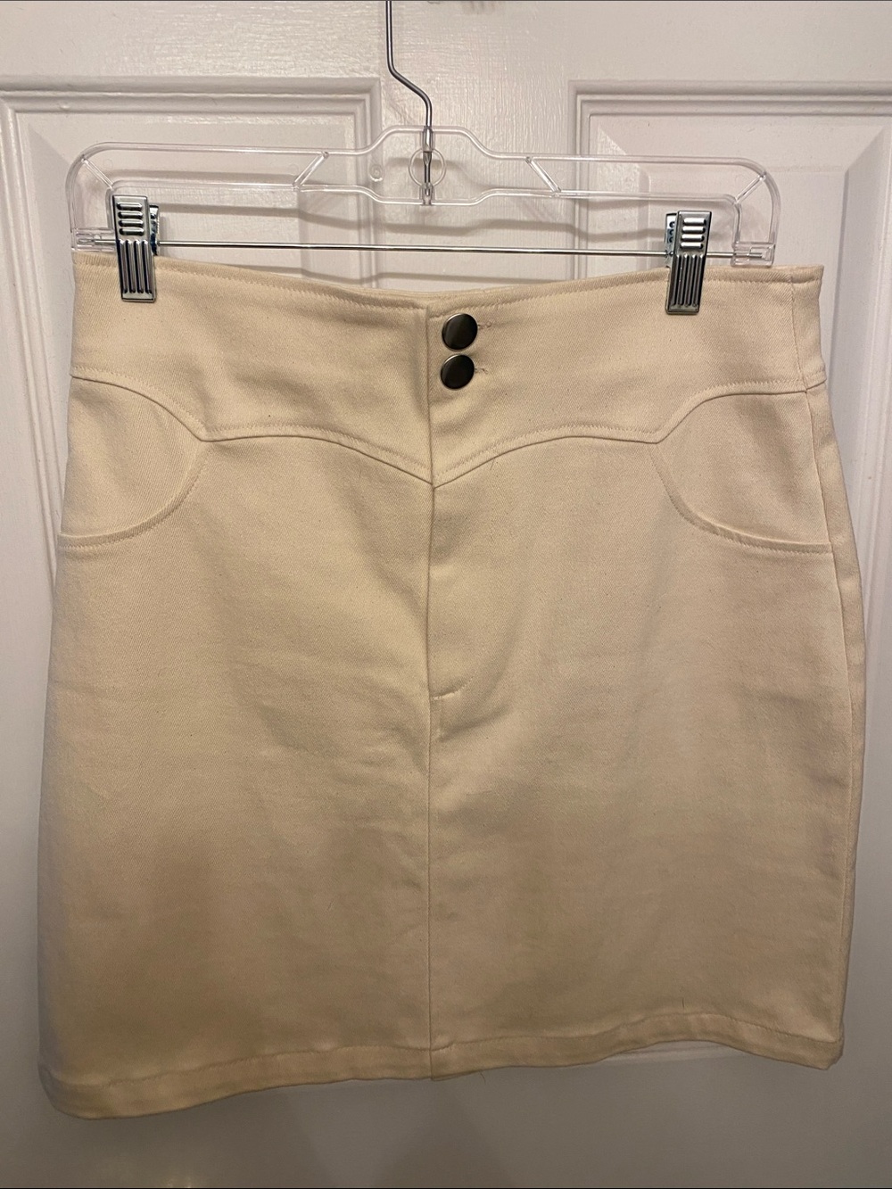 Zara Cream High-Waist Midi Skirt with Front Buttons